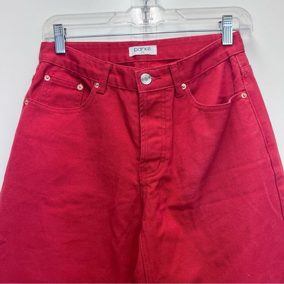 Parke Low Rise Wide Leg Baggy Jeans Womens Size 23 Red Buttonfly - Picture 7 of 12